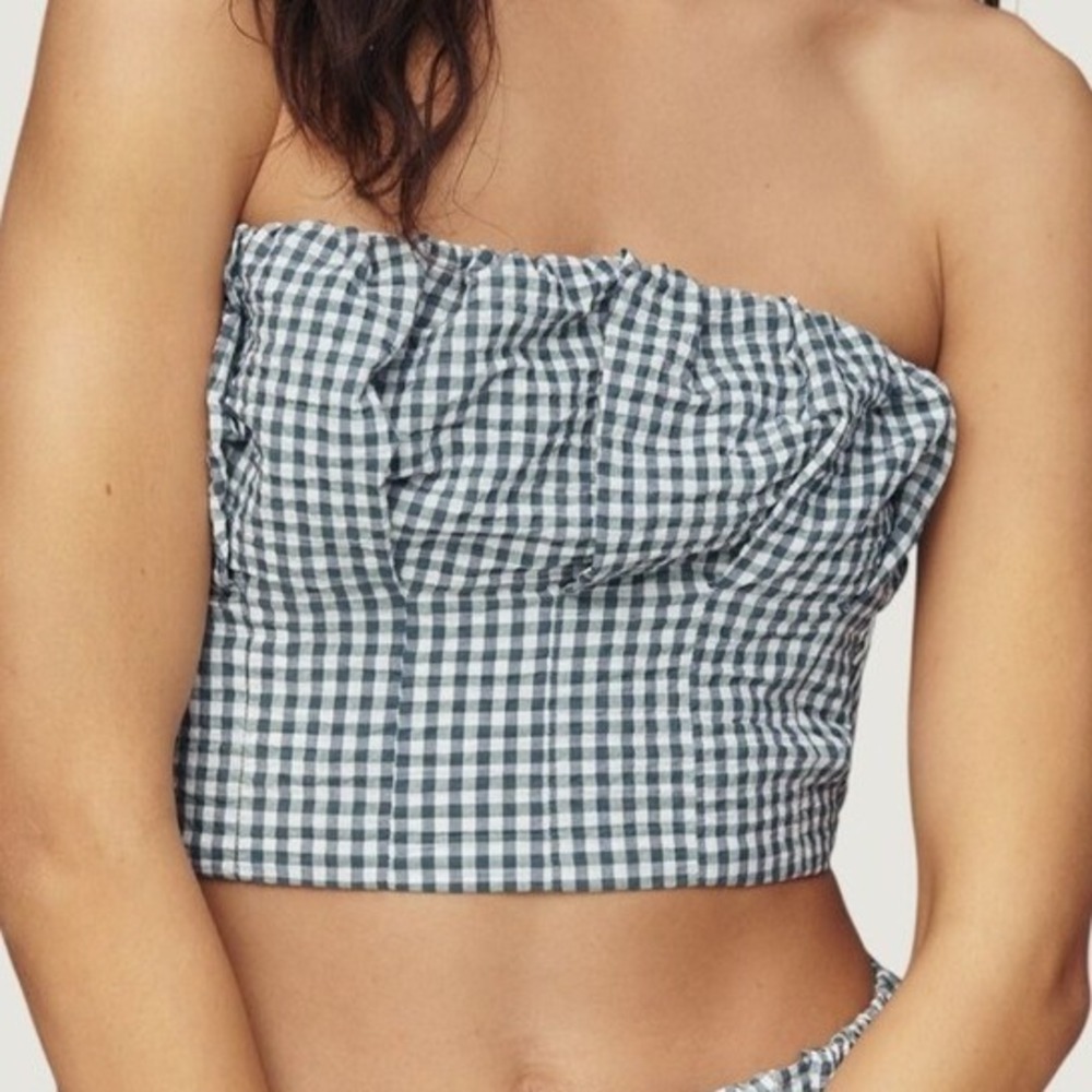 Maeve Gingham Tube Top Size S Strapless Cropped Blue Plaid Woven Summer